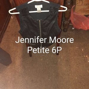 JENNIFER MOORE Genuine Black Leather Vest Full Zip EUC Petite Size 6P